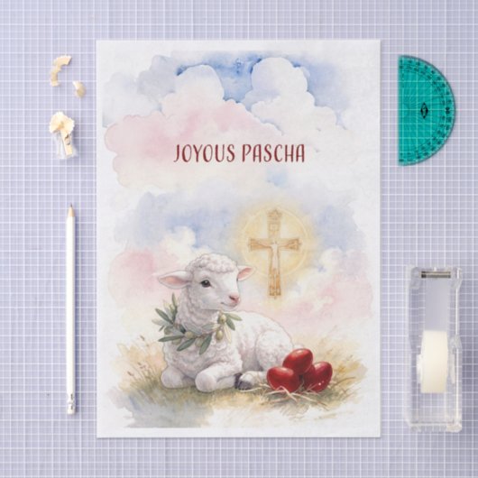 Joyous Pascha Lamb, Red Eggs and Cross Seidenpapier (Handwerk)