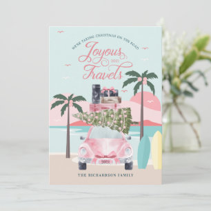 Joyous Reisen Tropical Road Trip Pink Retro Auto Feiertagskarte