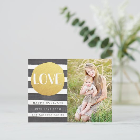 Joyous Stripes Holiday Foto Postkarte / LIEBE (Stehend Vorderseite)