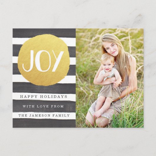 Joyous Stripes Holiday Photo Postcard Feiertagspostkarte (Vorderseite)