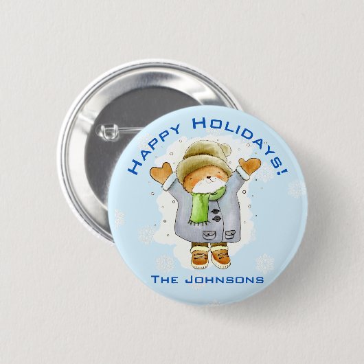 Joyous Winter Cat Button (Vorne & Hinten)