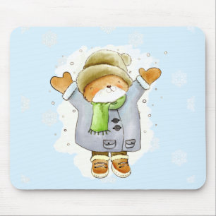 Joyous Winter Cat Mousepad