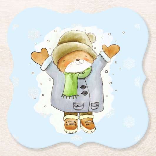 Joyous Winter Cat Untersetzer (Vorderseite)