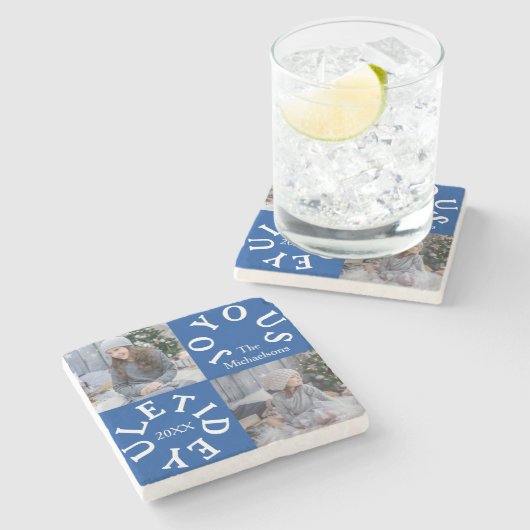 Joyous Yuletide 2 Photo Steinuntersetzer (Seitenansicht)