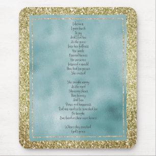Joy's Birth Gedicht Mint Gold Glitzer Mousepad