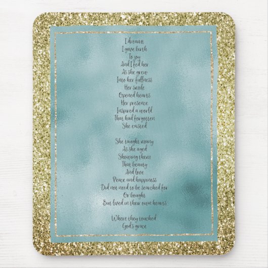 Joy's Birth Gedicht Mint Gold Glitzer Mousepad (Vorne)