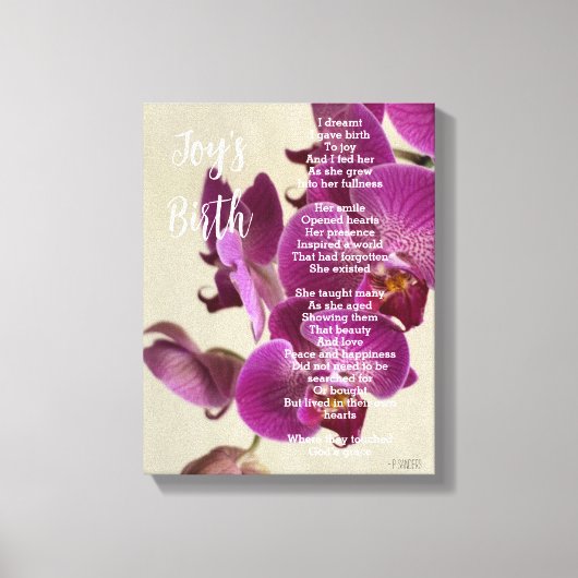 Joy's Birth Inspiration Gedicht Pink Orchids Leinwanddruck (Vorderseite)