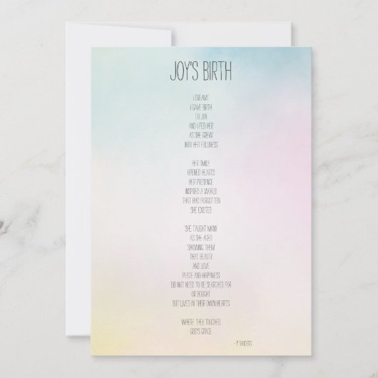Joys Geburtsgedicht Inspiration (Vorderseite)