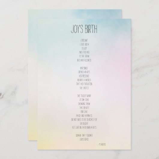 Joys Geburtsgedicht Inspiration (Vorne/Hinten)