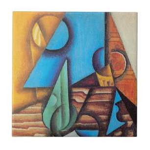 Juan Gris - Flasche und Glas auf einem Tisch Abstr Fliese