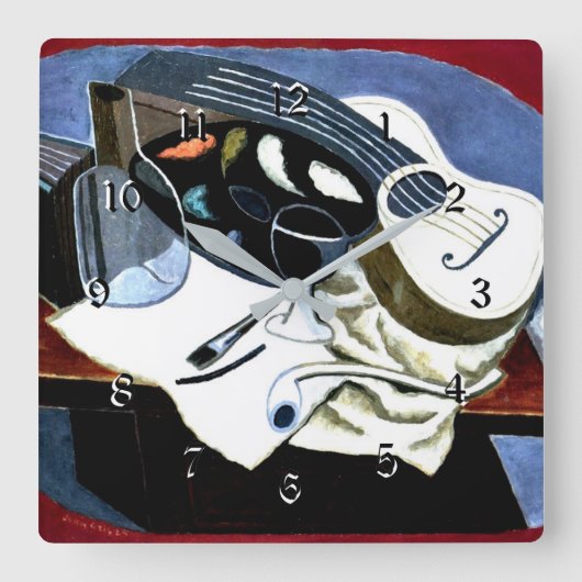 Juan Gris, Painter's Table, Famous Painting, Quadratische Wanduhr (Vorderseite)