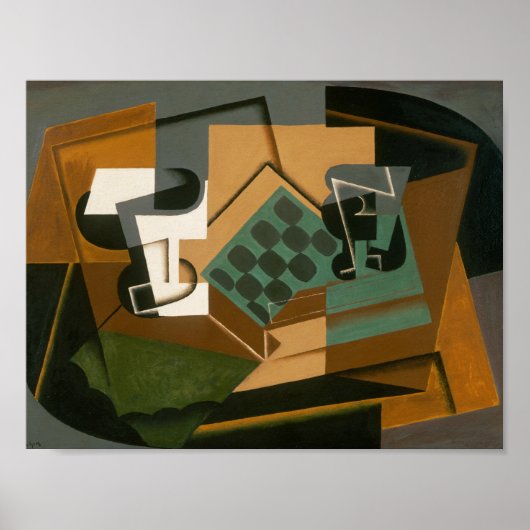 Juan Gris - Schachbrett, Glas und Gericht Poster (Vorne)