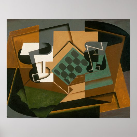 Juan Gris - Schachbrett, Glas und Gericht Poster (Vorne)