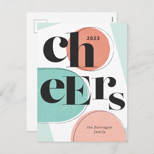 Jubel Neujahr Abstrakt Türkis Melon Feiertagspostkarte (Vorne/Hinten)