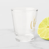 "Jubelt" moderner Skript-Goldhochzeit zu Schnapsglas (Links)