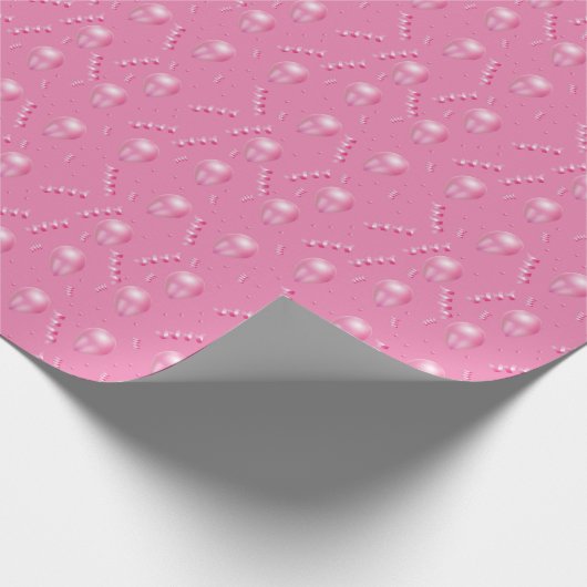 Jubilant 3D Pink Balloons & Confetti Muster Geschenkpapier (Ecke)