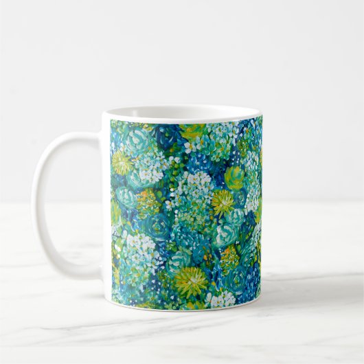 Jubilant Spring Blue & Green Modern Floral Kaffeetasse (Links)