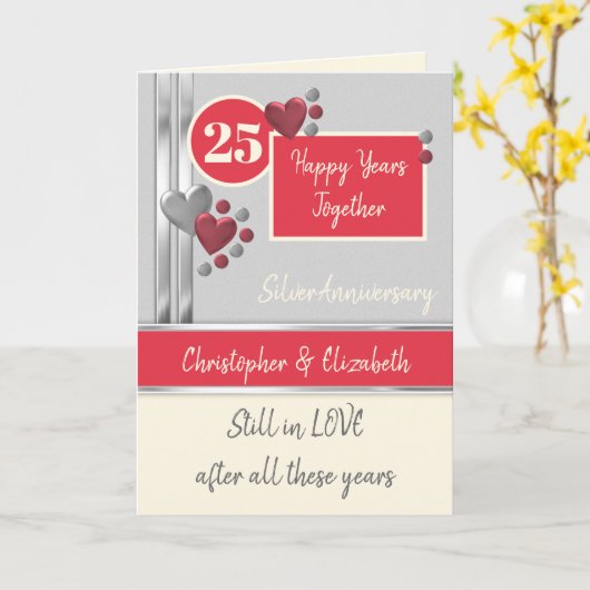 Jubiläum 25. Silber 25 Jahre rote Creme Karte (Gelbe Blume)