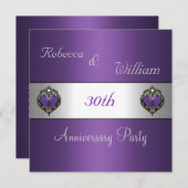 Jubiläum 30. Elegantes Lila Heart Jewel Einladung (Vorne/Hinten)
