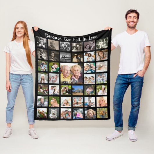 Jubiläum 39 FotoCollage Personalisiert Black Fleecedecke (Beispiel)