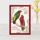 Jubiläum 50. Vintag Lorikeet Parrots Karte (Gelbe Blume)
