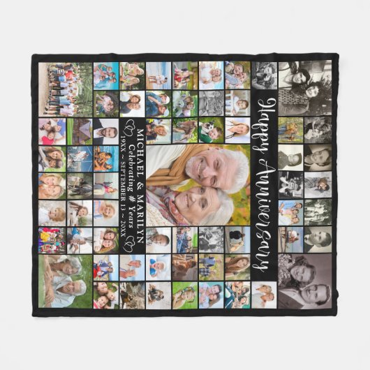 Jubiläum 64 Foto Collage Your Color Fleecedecke (Vorderseite (Horizontal))