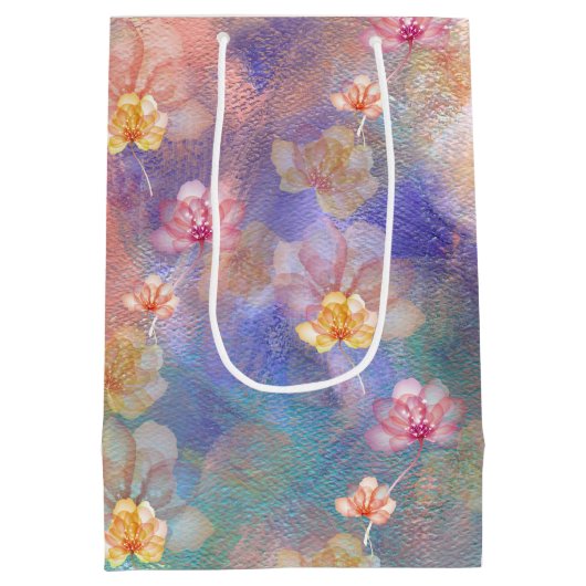 Jubiläum Abstrakte Farbe und Blume Mittlere Geschenktüte (Rückseite)