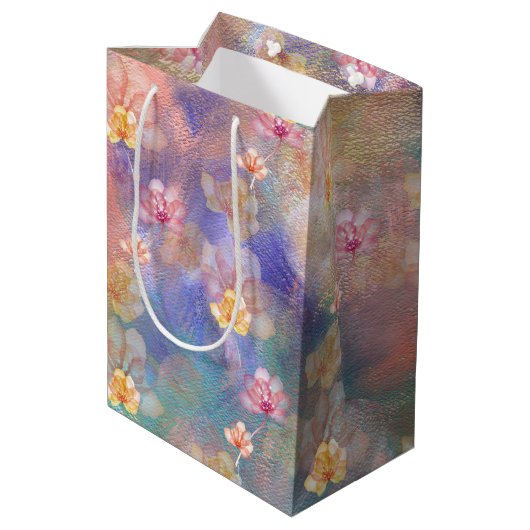 Jubiläum Abstrakte Farbe und Blume Mittlere Geschenktüte (Rückseite Schrägansicht)