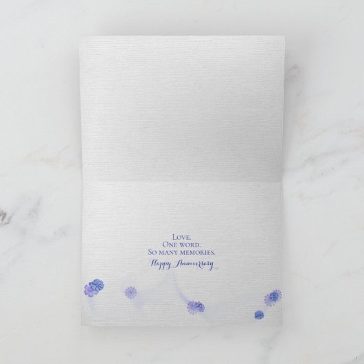 Jubiläum blauer Rose und Perlen auf Weiß Karte (Innenseite)