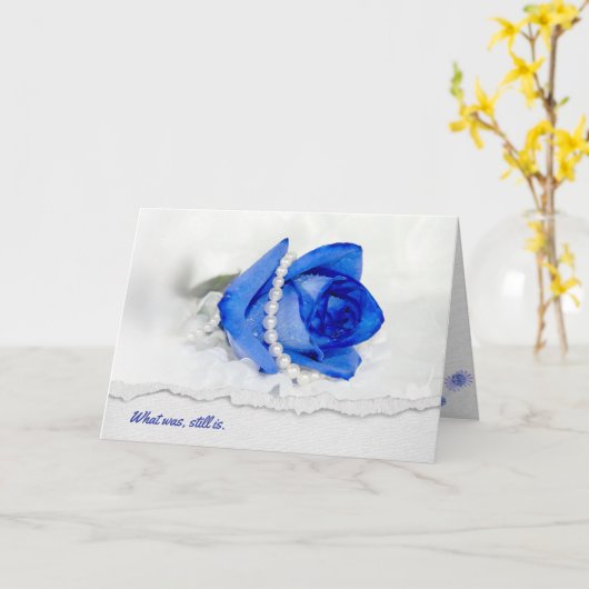 Jubiläum blauer Rose und Perlen auf Weiß Karte (Gelbe Blume)