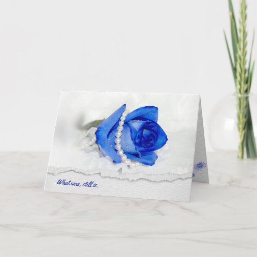 Jubiläum blauer Rose und Perlen auf Weiß Karte (Vorderseite)