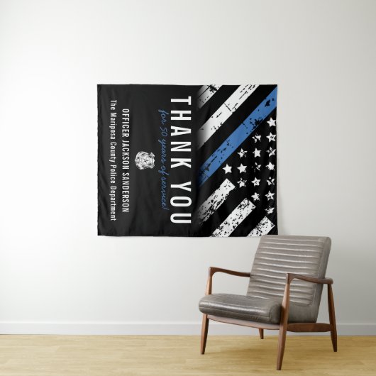 Jubiläum Blue Line Polizeischutz Wandteppich (Beispiel (Horizontal))