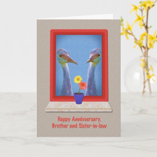 Jubiläum, Bruder und Schwiegervater, Crane Bird Karte (Gelbe Blume)