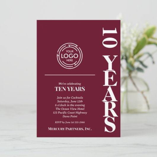 Jubiläum-Burgund Einladung (Stehend Vorderseite)