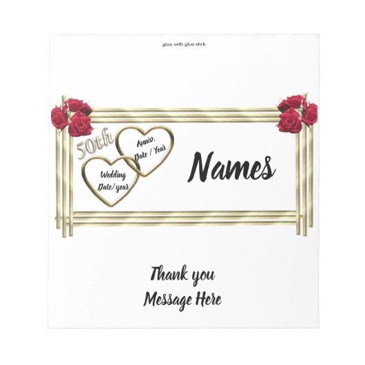 Jubiläum Candy Bar Wrapper Gastgeschenk Notizblock (Vorderseite)