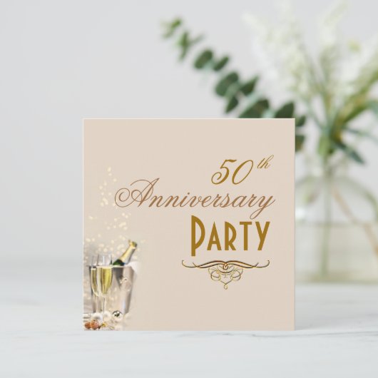 Jubiläum, Champagner-Blasen-Einladungen Einladung (Stehend Vorderseite)