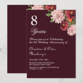 Jubiläum der Bronze-Hochzeit Burgund-Flora Einladung (Vorne/Hinten)