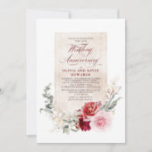 Jubiläum der Burgunder Red Gold Pink Floral Weddin Einladung (Vorderseite)