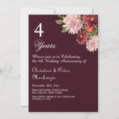 Jubiläum der Hochzeit Burgundy Floral Einladung (Vorderseite)