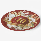 Jubiläum der Hochzeit in Burgund und Gold Pappteller (Schrägansicht)