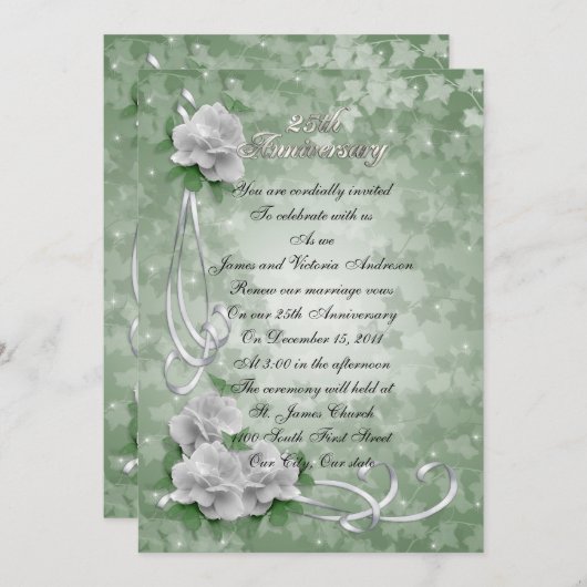 Jubiläum der Hochzeit Verlängerung der Weißen Rose Einladung (Vorne/Hinten)