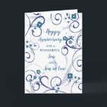 Jubiläum der Hochzeit von Son & Son Karte<br><div class="desc">Glückliche Hochzeitskarte für Sohn und Sohn im Jura mit modernen blauen Blumen und Wirbel Design,  und herzliche Vers.</div>