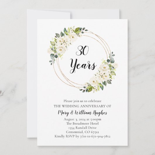 Jubiläum der Hochzeitsfeier mit weißer Creme Einladung (Vorderseite)
