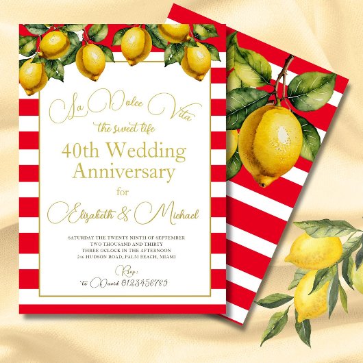 Jubiläum der italienischen Lemon Red White Wedding Einladung