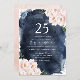 Jubiläum des 25. Jubiläums der Navy Watercolor Blu Einladung