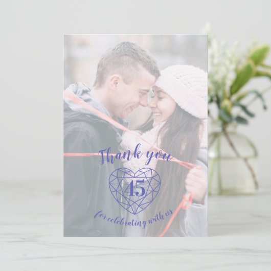 Jubiläum des Blauen Saphire 45 Jahre Fotos Dankeskarte (Stehend Vorderseite)