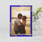 Jubiläum des Blauen und Gold-Fotos Einladung (Stehend Vorderseite)