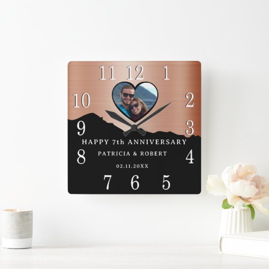 Jubiläum des Copper Traditionelles Modernes Foto Quadratische Wanduhr (Zuhause)