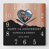 Jubiläum des Copper Traditionelles Modernes Foto Quadratische Wanduhr (Vorderseite)