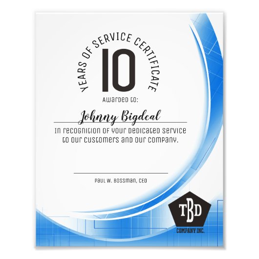 Jubiläum des Mitarbeiters im Rahmen der Blue Tech- Fotodruck (Vorne)